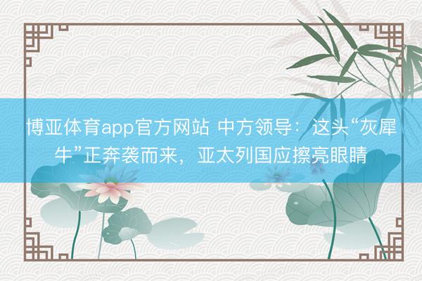 博亚体育app官方网站 中方领导：这头“灰犀牛”正奔袭而来，亚太列国应擦亮眼睛