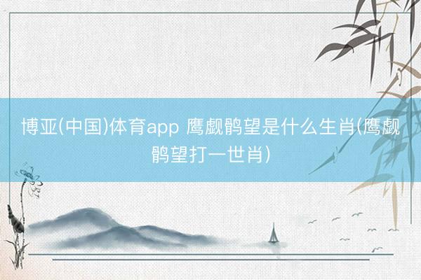 博亚(中国)体育app 鹰觑鹘望是什么生肖(鹰觑鹘望打一世肖)