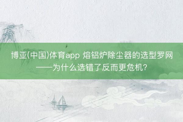 博亚(中国)体育app 熔铝炉除尘器的选型罗网——为什么选错了反而更危机？