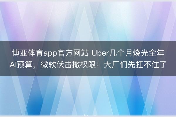 博亚体育app官方网站 Uber几个月烧光全年AI预算，微软伏击撤权限：大厂们先扛不住了