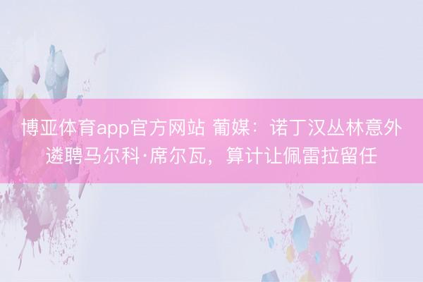 博亚体育app官方网站 葡媒:诺丁汉丛林意外遴聘马尔科·席尔瓦,算计让佩雷拉留任