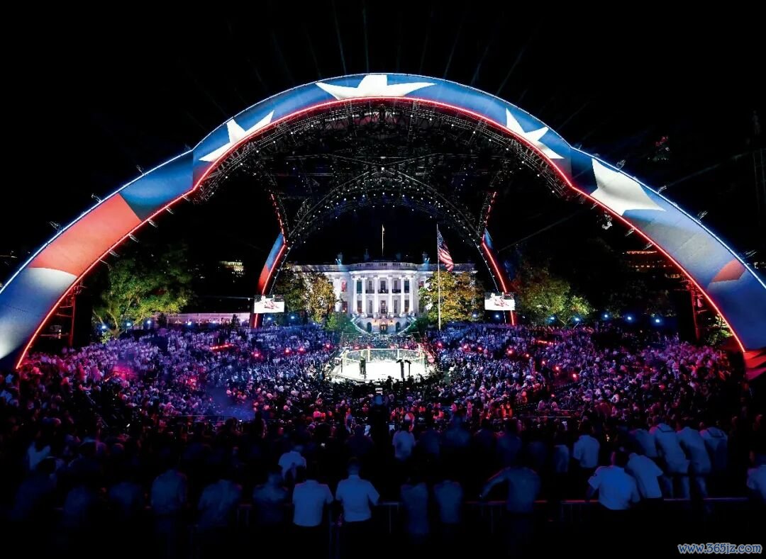 6月14日，汲引在好意思国华盛顿白宫南草坪的“UFC Freedom 250”格斗赛场。图/视觉中国