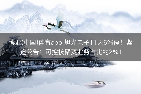 博亚(中国)体育app 旭光电子11天6涨停!紧迫公告:可控核聚变业务占比约2%!